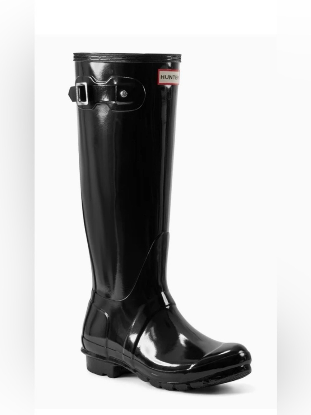 Hunter Black Gloss Tall Rain Boots with Logo